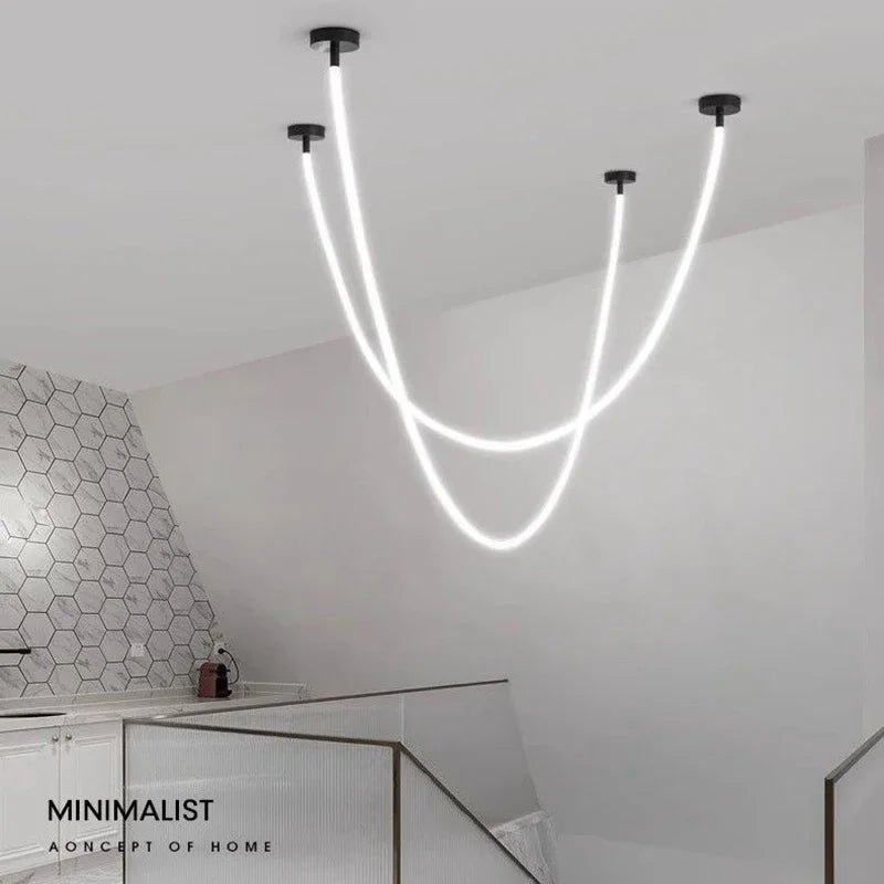 2025 360 Degree Lighting Living Room Pendant Lamp High Loft Line Chandelier Light Silicone Tube Kitchen Dining Table Hanging Lam