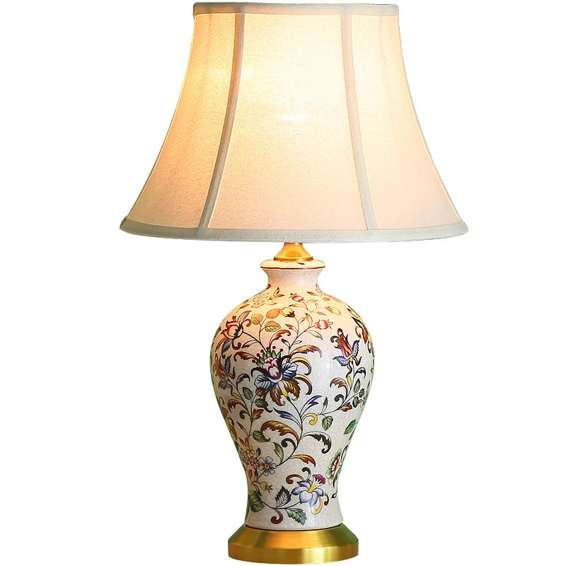 Chinese Ceramic Table Lamp Retro Painted Decoration European Household Warm Bedroom Pleated Bedside Lamp