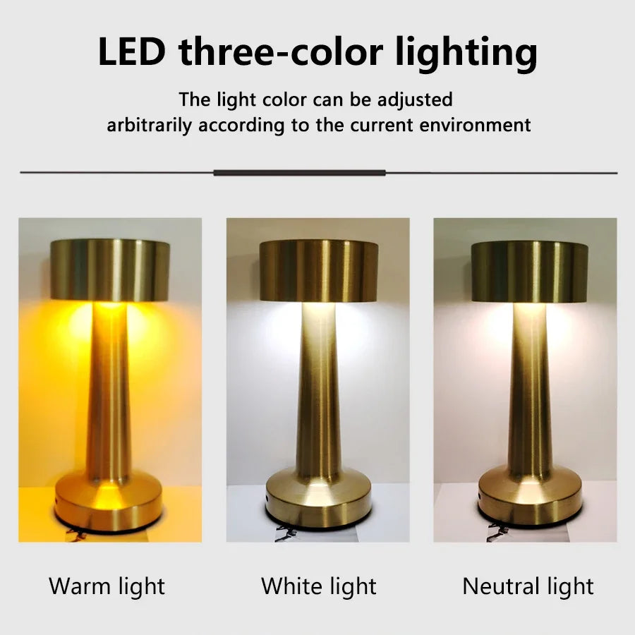 LED Touch Control Table Lamp 3 Color Adjustable Cordless Desk Lamp Rechargeable Night Light for Bedroom Office Restaurant Bar