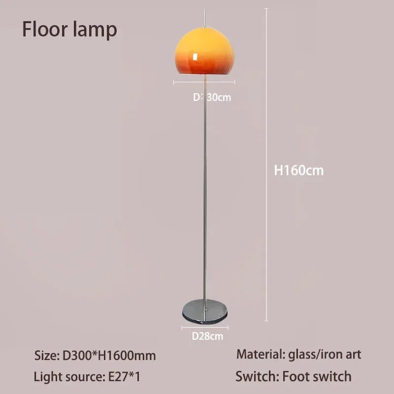 Modern Lamp Living Room Retro Glass Table Lamp Gradient Orange Mushroom Floor Lamp Living Room Bedroom Atmosphere LED Lamps