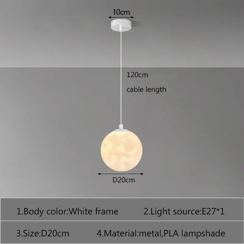 Nordic LED Moon Pendant Chandeliers Lighting for Dining Room Kitchen Restaurant Bar Decor Hanging Bedside Lights Suspension Lamp