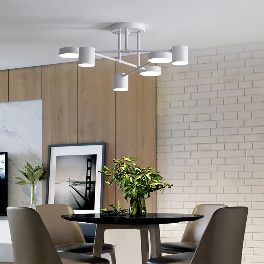 Modern Nordic Pendant Light LED Ceiling Lamp Semi Flush Mount Lamps Industrial Iron Chandeliers Gold/Black/White Home Decor