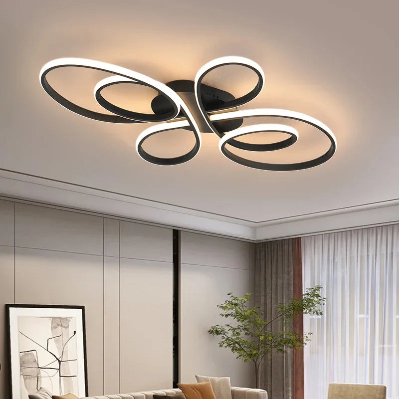 Modern LED Ceiling Light Creative Infinity Loop Design Flush Mount Lamp Black Nordic Chandelier for Dining Living Room Bedroom