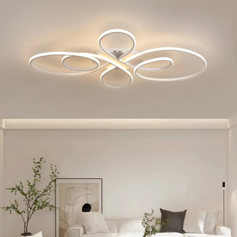 Modern LED Ceiling Light Creative Infinity Loop Design Flush Mount Lamp Black Nordic Chandelier for Dining Living Room Bedroom