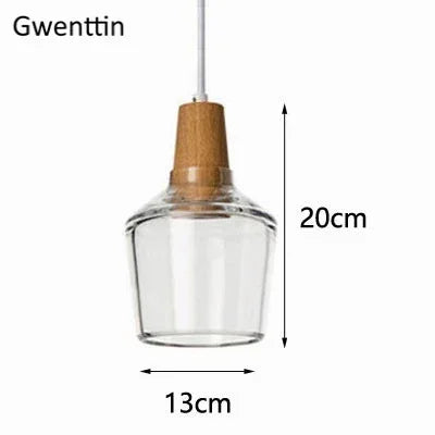 Modern Wood Pendant Lights Glass Loft Industrial Decor Nordic Hanging Lamp Luminaire for Dinning Living Room Lighting Fixtures