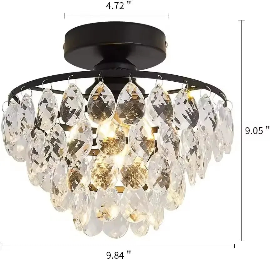 French Style Semi Flush Mount Ceiling Light Gold /Black/Silver Modern Crystal Ceiling Lamp Hallway Cloakroom Small Chandelier