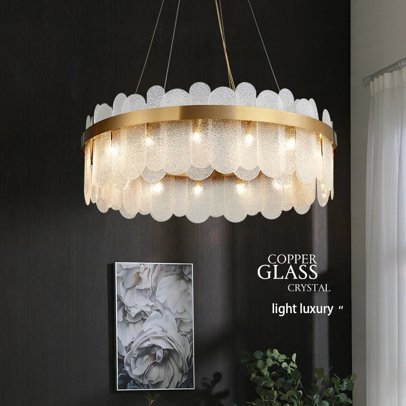 Luxury crystal glass chandelier Modern gold ring pendant lamps Hotel Lobby Villa Atmospheric living dining room bedroom lighting