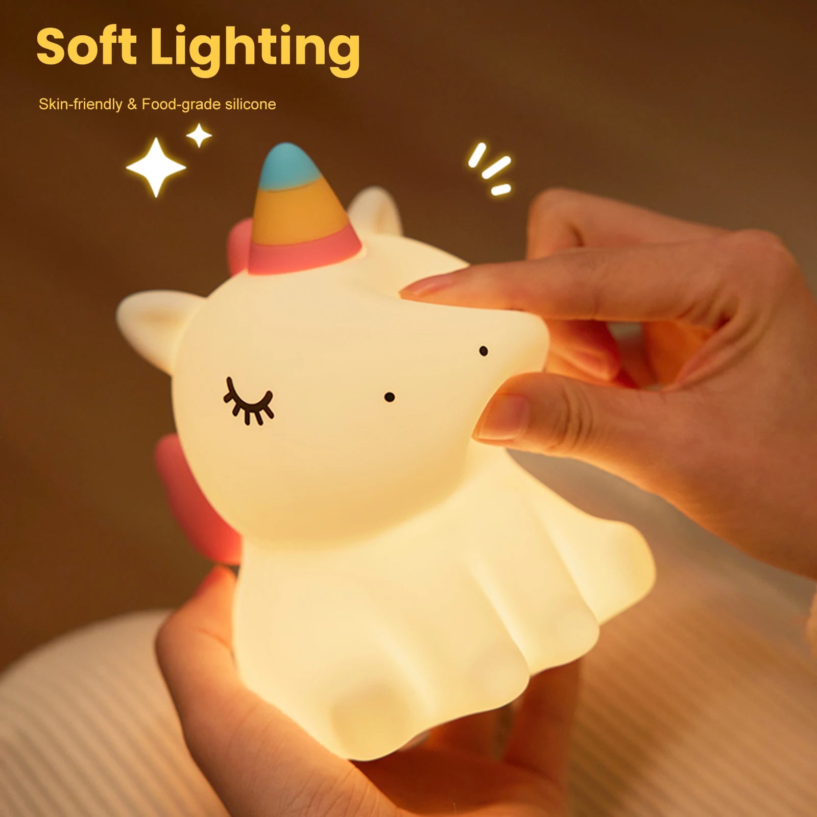 Cute Unicorn Night Light for Kids Silicone Nursery Night Light Dimmable LED Squishy Unicorn Lamp Rechargeable Bedside Lamp