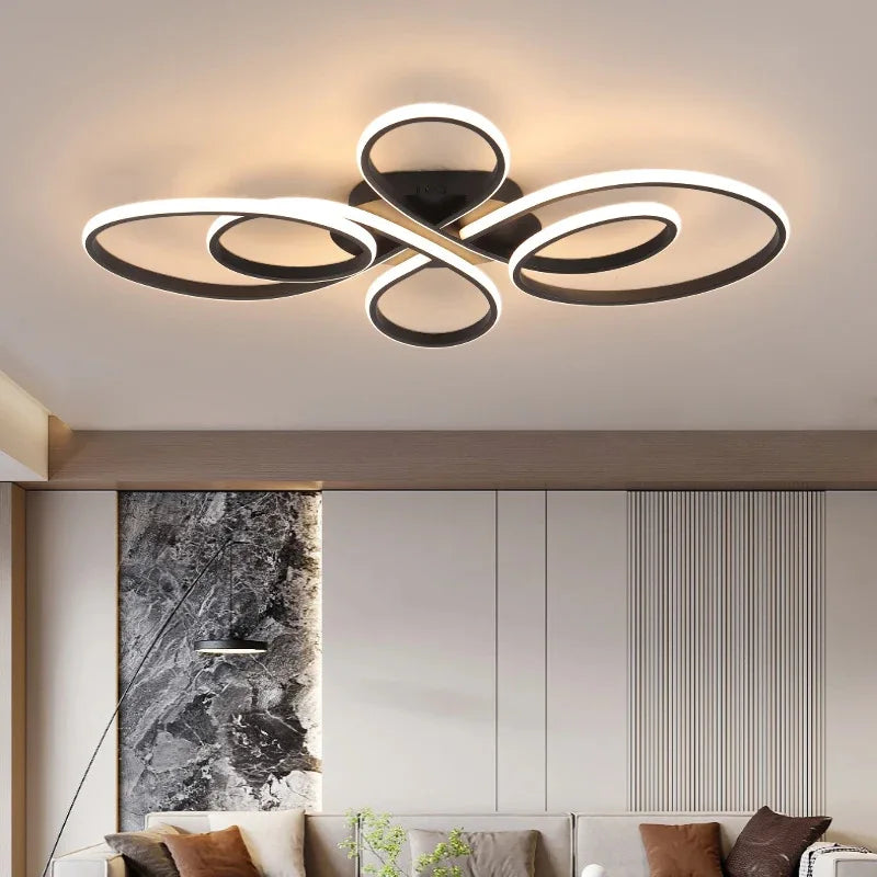 Modern LED Ceiling Light Creative Infinity Loop Design Flush Mount Lamp Black Nordic Chandelier for Dining Living Room Bedroom