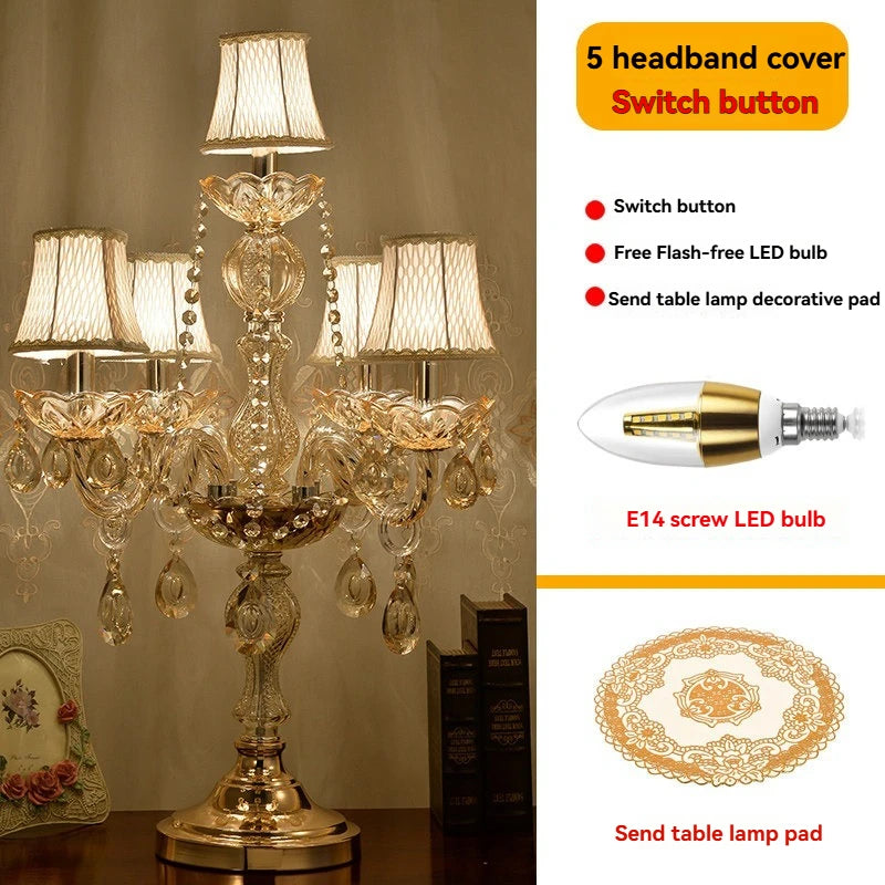 European Luxury Led Crystal Table Lamp For Home Decoration, Bedroom Bedside Lamp Living Room Ambient Light Decoration Desk Lamp