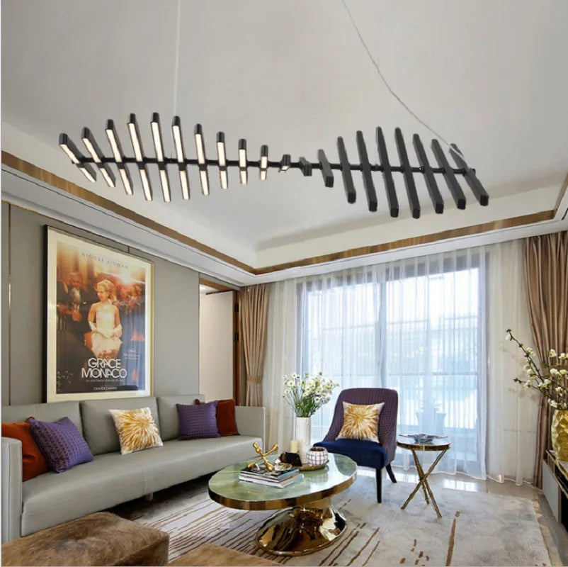 Nordic living room lamp modern minimalist designer Chandelier Lighting restaurant chandelier fishbone shape office strip light