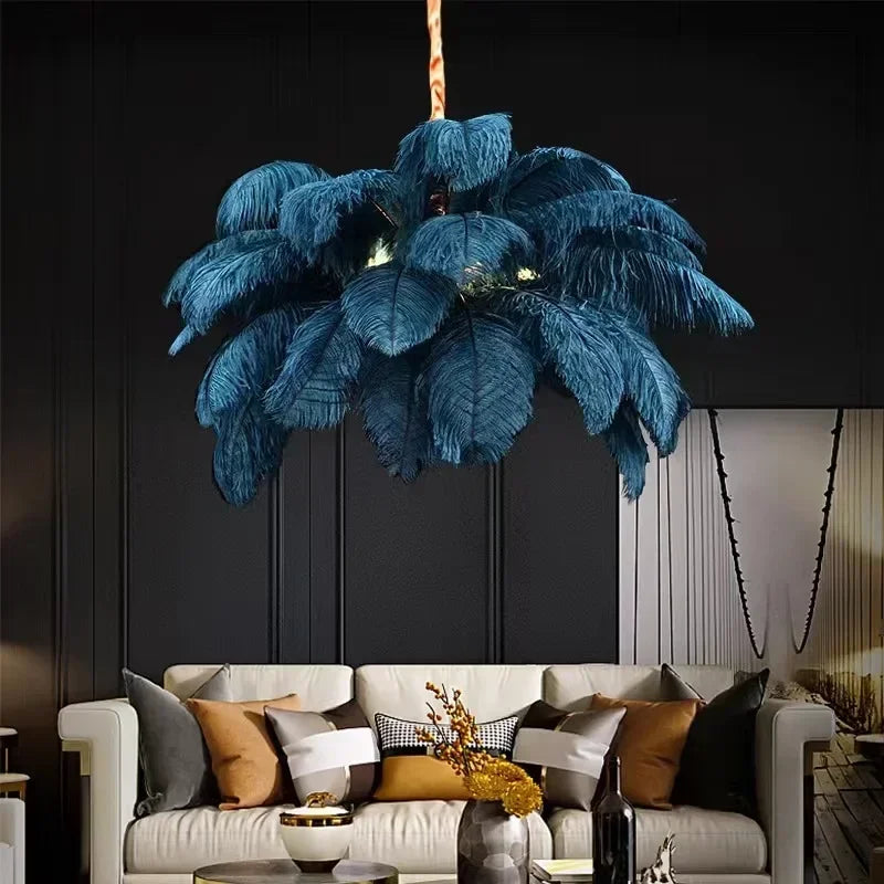 Nordic LED Feather Pendant Lamp Ins Girl Ceiling Chandelier for Living Room Bedroom Minimalist Home Decor Creative Lighting