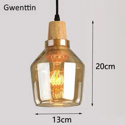 Modern Wood Pendant Lights Glass Loft Industrial Decor Nordic Hanging Lamp Luminaire for Dinning Living Room Lighting Fixtures