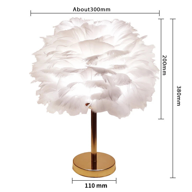 Modern Feather Table Lamp Bedroom Table Lamp Bedside Lving Room  Coffee Decorative Lights Christmas Decoration Romantic Ligsting