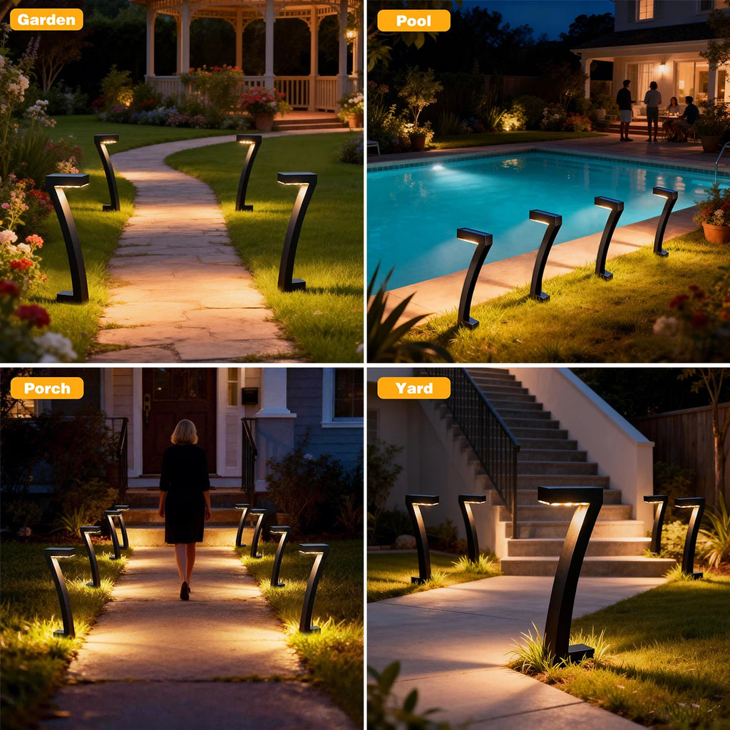 Solar Lights 7-Shape for Garden Lawn IP65 Waterproof Pathway Landscape Lighting 6 LED Auto Dusk to Dawn Solar Ground Light