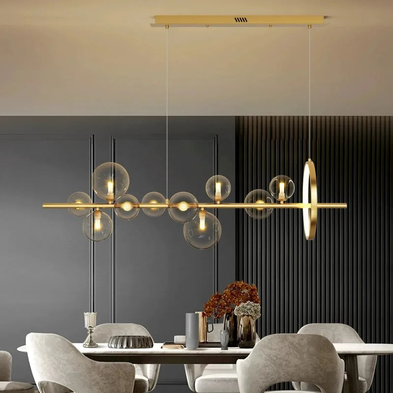 Nordic Pendant Light for Restaurant Bar Modern Simple Luxury Design Long Glass Bubble Strip Middle Sized Creative Lamp