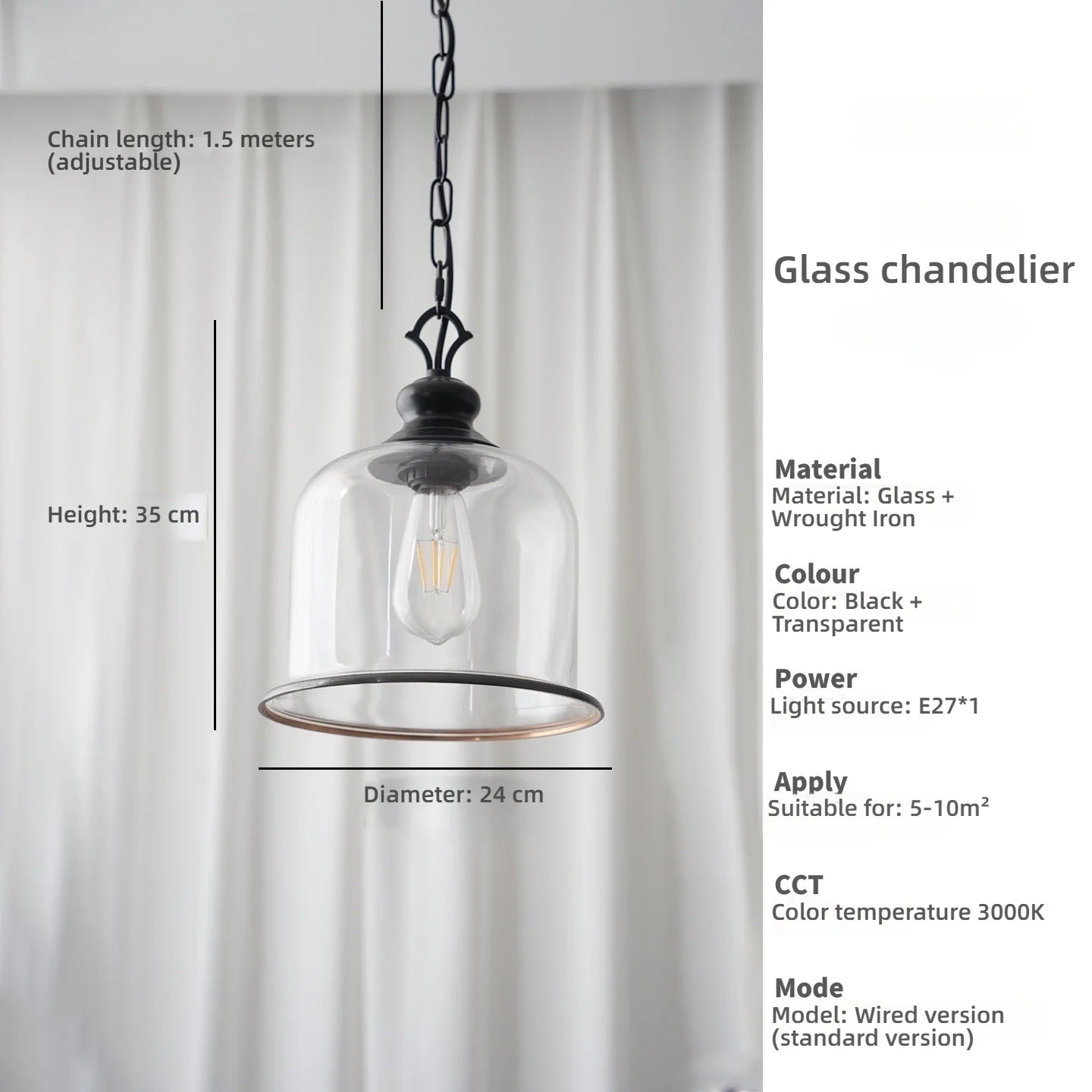 American Retro Led Pendant Light Transparent Glass Home Decoration Living Room Bedroom Island Table Three Color Light Fixture