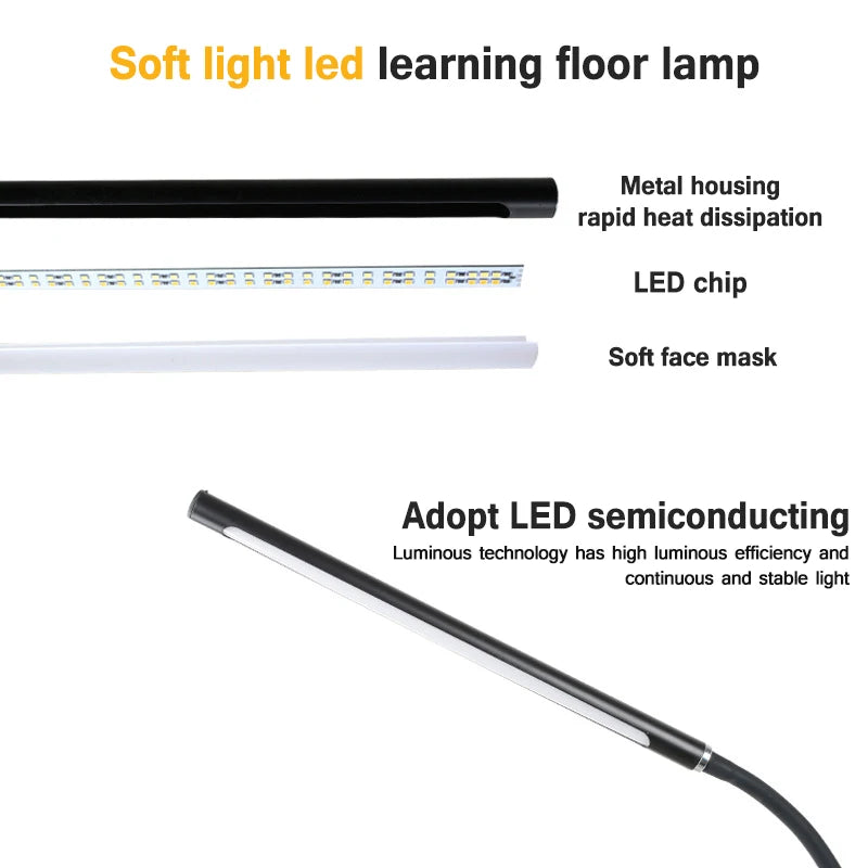 LED Floor Lamp, Flexible Floor Standing Light Adjustable Gooseneck LED Lamp For Home Rooms Reading lights, Woring And Makeup
