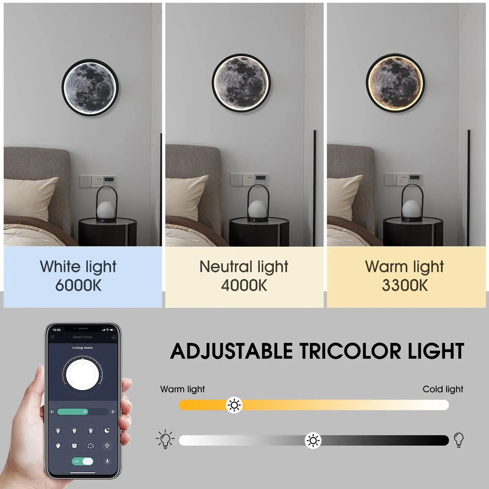 LED Dimmable Flush Mount Ceiling Light Fixture with Remote Control, Moon Wall Lamp Decorative for Bedroom,Hallway and Bedside