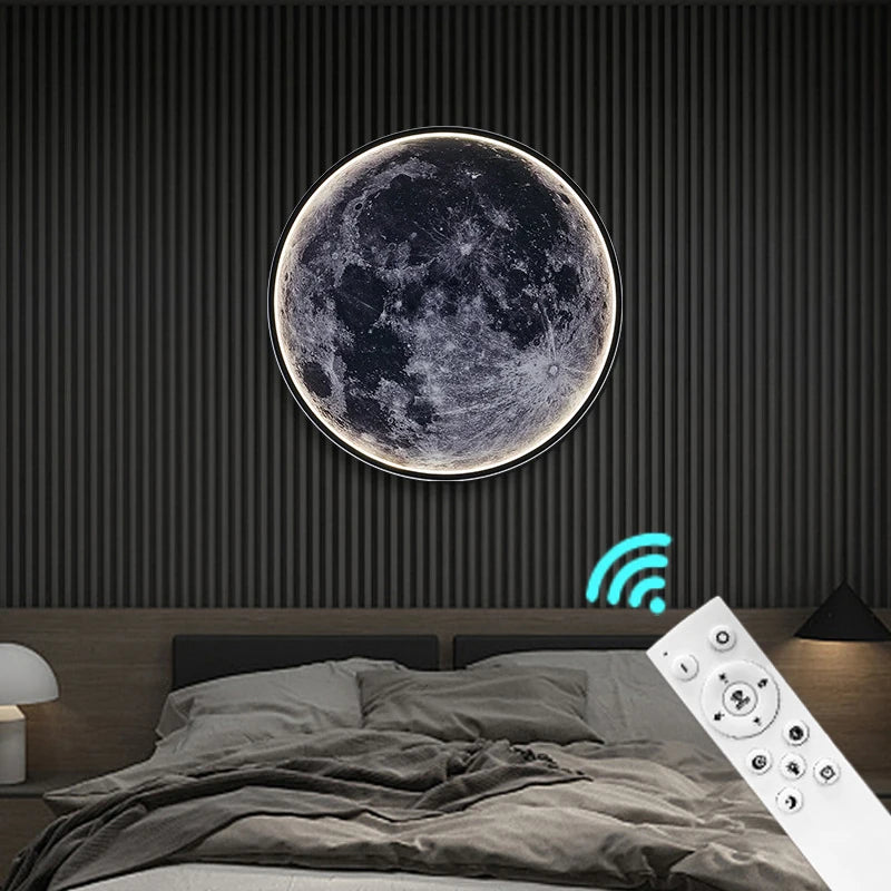 LED Dimmable Flush Mount Ceiling Light Fixture with Remote Control, Moon Wall Lamp Decorative for Bedroom,Hallway and Bedside