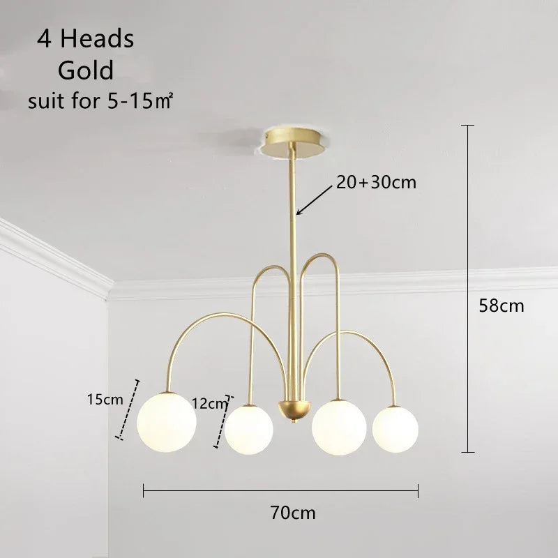 Postmodern Magic Beans Milky Glass Ball Ceiling Chandelier for Kitchen Island Dining Table Living Bar Indoor LED Decor Lighting