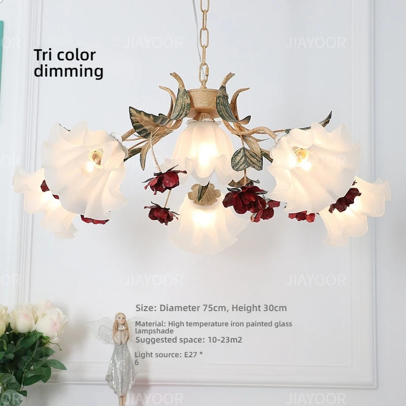 French Retro Bedroom Chandelier Living Room Fresh Countryside American Restaurant Creative Flower Romantic Lighting Fixtures