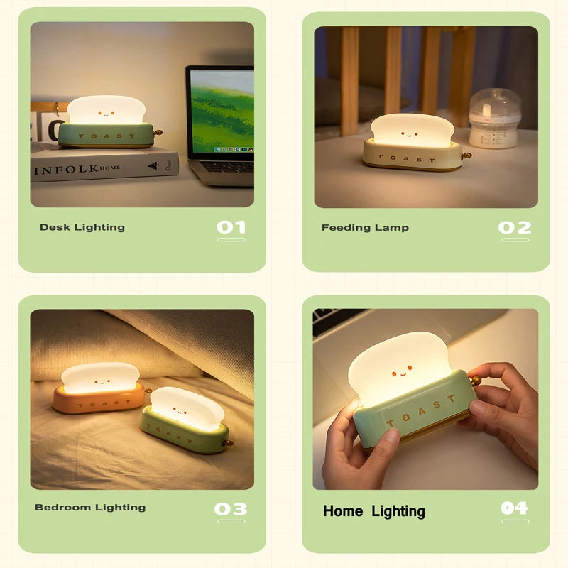 Cute Cartoon Night Light for Kids Bedroom,Toast Bread/Chick/Duck Shaped Led Lamp,Battery Powered or Rechargeable Optional,Gift