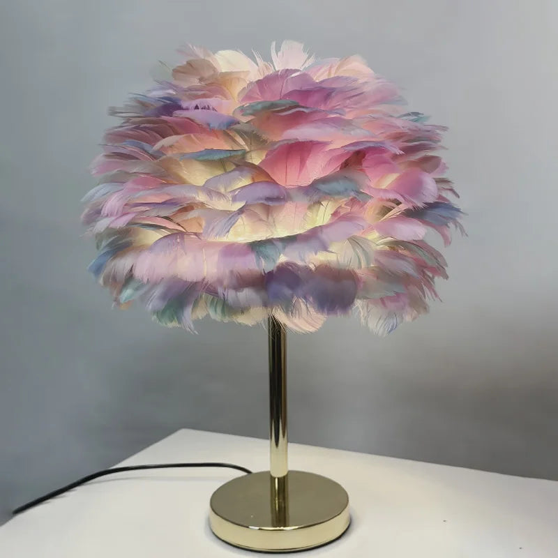 Modern Feather Table Lamp Bedroom Table Lamp Bedside Lving Room  Coffee Decorative Lights Christmas Decoration Romantic Ligsting