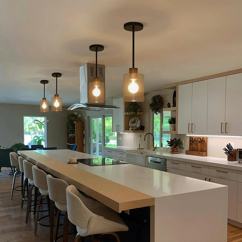  Modern Industrial Pendant Lamp Glass Hanging  Adjustable height Kitchen Dining Room Bedroom Bedside bathroom Decor Lights