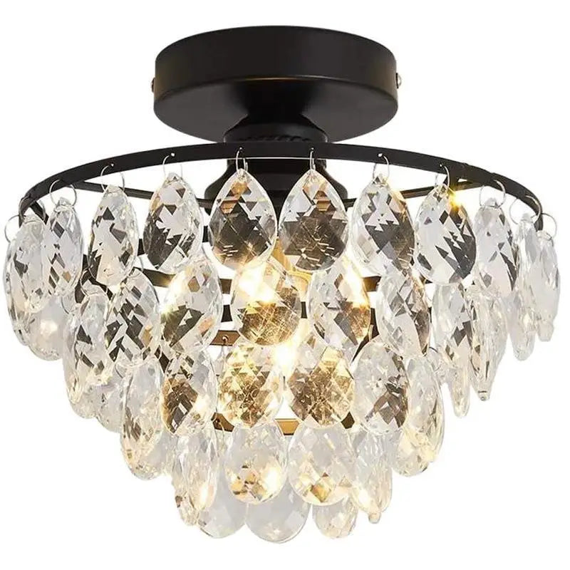 French Style Semi Flush Mount Ceiling Light Gold /Black/Silver Modern Crystal Ceiling Lamp Hallway Cloakroom Small Chandelier