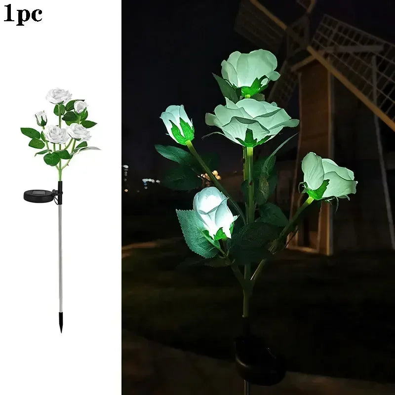 LED Artificial Rose Flower Ground Light Holiday Garden Summer Wedding Party Outdoor Courtyard Patio Decoration Solar Lawn Lamp