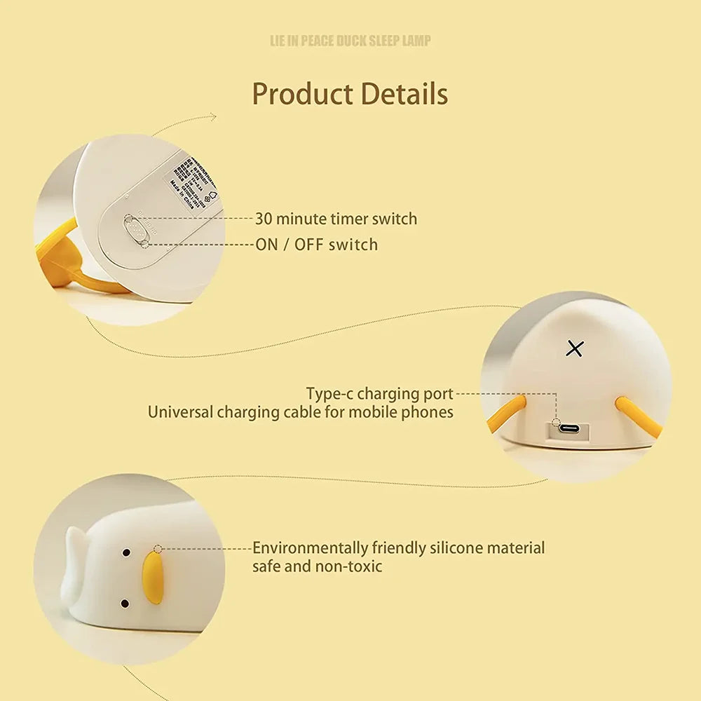 LED Children Night Light Rechargeable Silicone Squishy Duck Lamp Child Holiday Gift Sleeping Creative Bedroom Desktop Decor Lamp