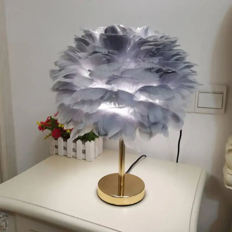 Modern Feather Table Lamp Bedroom Table Lamp Bedside Lving Room  Coffee Decorative Lights Christmas Decoration Romantic Ligsting