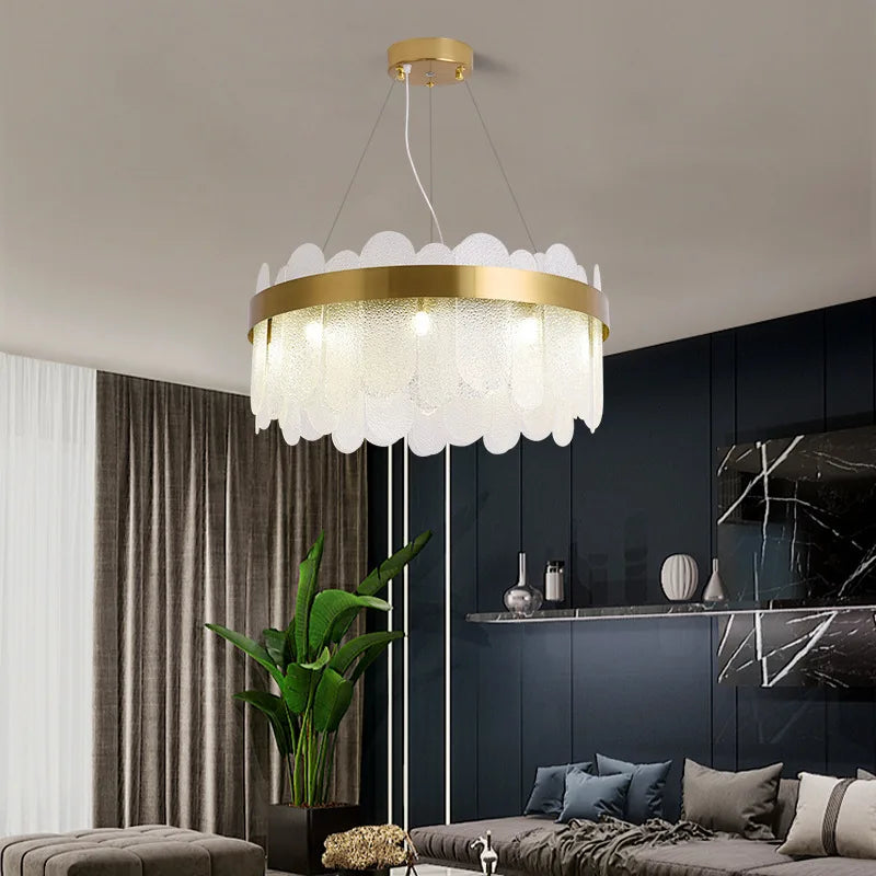 Luxury crystal glass chandelier Modern gold ring pendant lamps Hotel Lobby Villa Atmospheric living dining room bedroom lighting