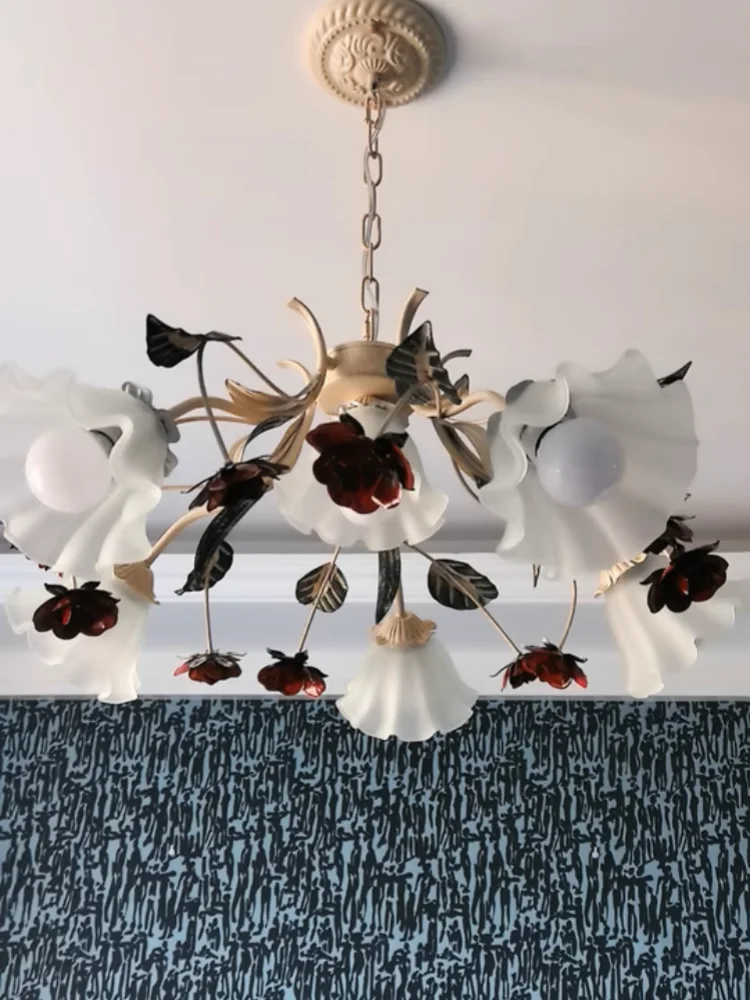 French Retro Bedroom Chandelier Living Room Fresh Countryside American Restaurant Creative Flower Romantic Lighting Fixtures