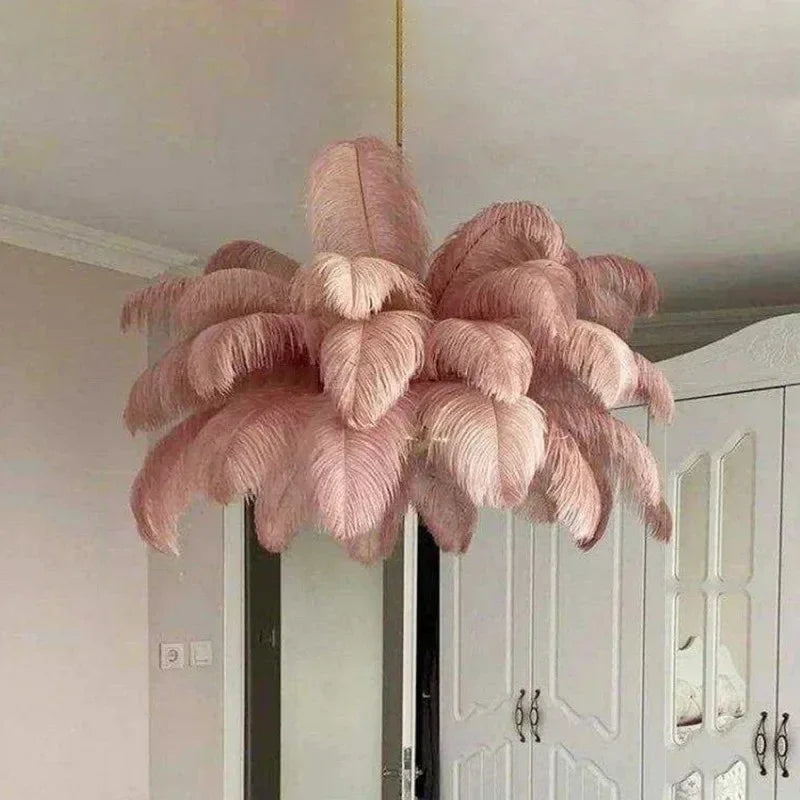 Nordic LED Feather Pendant Lamp Ins Girl Ceiling Chandelier for Living Room Bedroom Minimalist Home Decor Creative Lighting