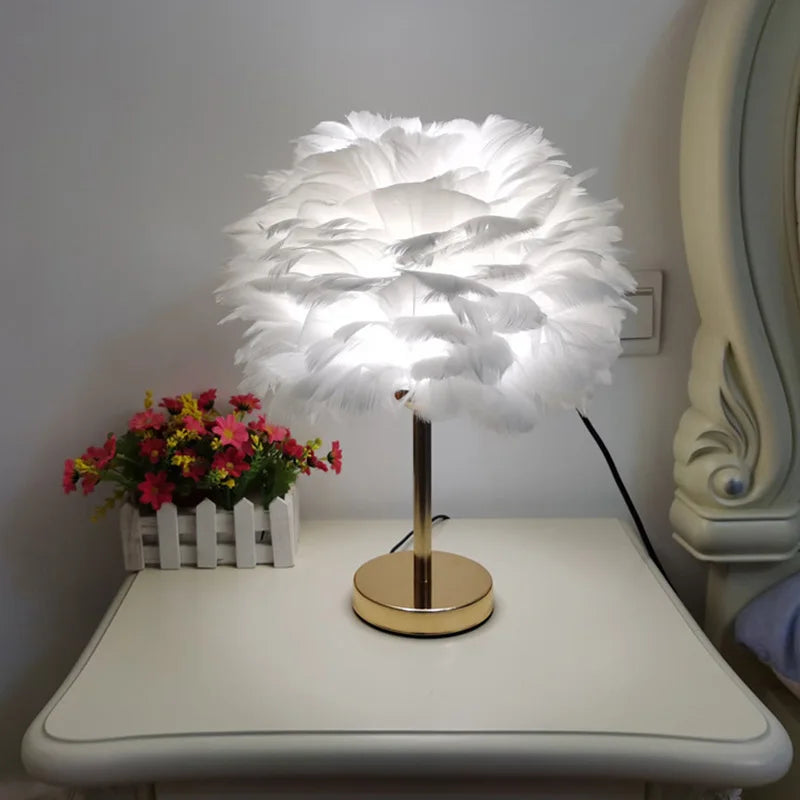 Modern Feather Table Lamp Bedroom Table Lamp Bedside Lving Room  Coffee Decorative Lights Christmas Decoration Romantic Ligsting
