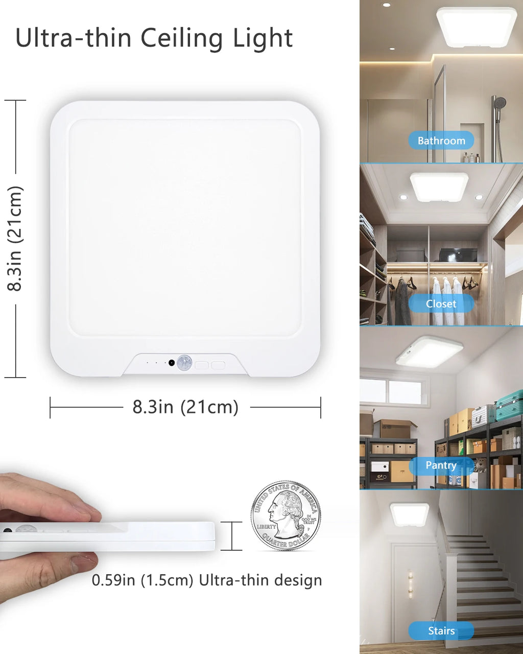 Rechargeable Dimmable Ceiling Light USB 5V 3 Colors LED Flush Mount Ultrathin Motion Sensor Ceiling Lamp Remote Control Timer