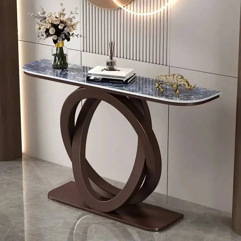 Luxury tablet computer console table, Italian semi-circular iron entrance cabinet table, home furniture creative corridor end
