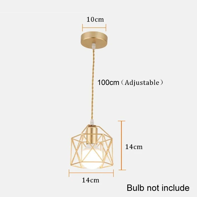 Modern LED Pendant Light Iron Gold Black Minimalist Metal Cage Pendant Lamp Living Room Restaurant Shop Bar Fixture Decoration