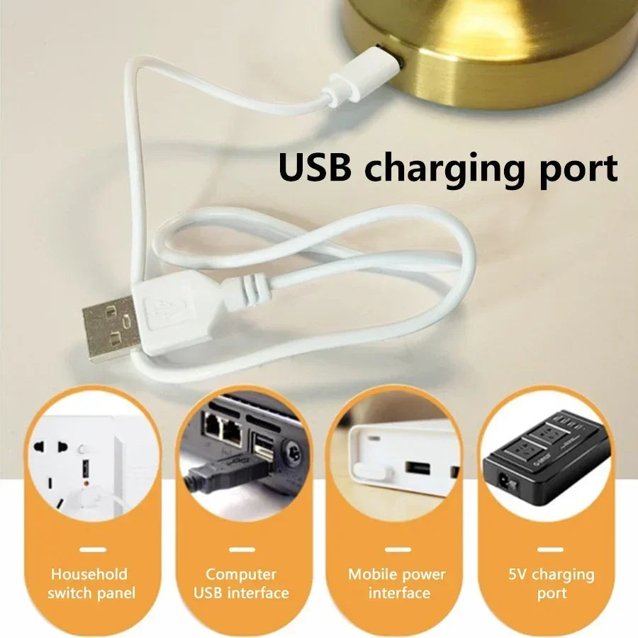 LED Touch Control Table Lamp 3 Color Adjustable Cordless Desk Lamp Rechargeable Night Light for Bedroom Office Restaurant Bar