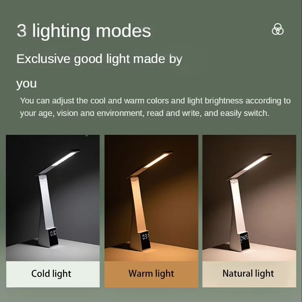 LED Table Lamp With Alarm Clock 3 Color Temperature Stepless Dimming USB Charging Night Light Eye-Protection Reading Desk Lamps