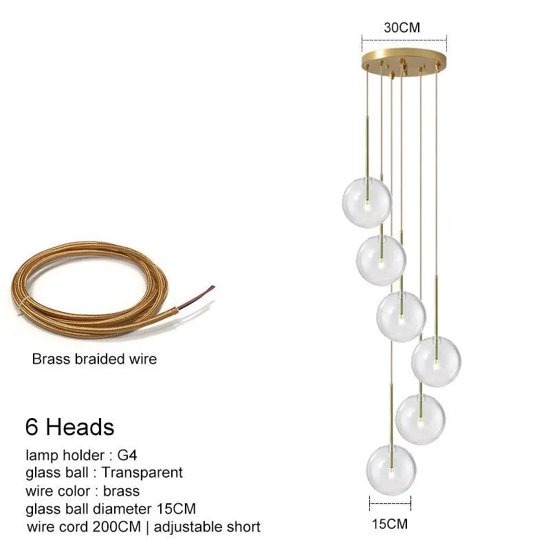 Modern Luxury Glass Ball Chandelier Lighting Fixtures Living Room Bedroom Decor Pendant Lights Restaurant Stairs Hanging Lamp