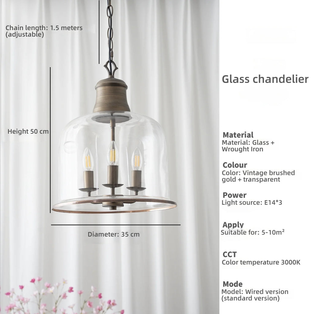 American Retro Led Pendant Light Transparent Glass Home Decoration Living Room Bedroom Island Table Three Color Light Fixture