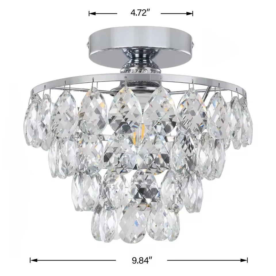 French Style Semi Flush Mount Ceiling Light Gold /Black/Silver Modern Crystal Ceiling Lamp Hallway Cloakroom Small Chandelier