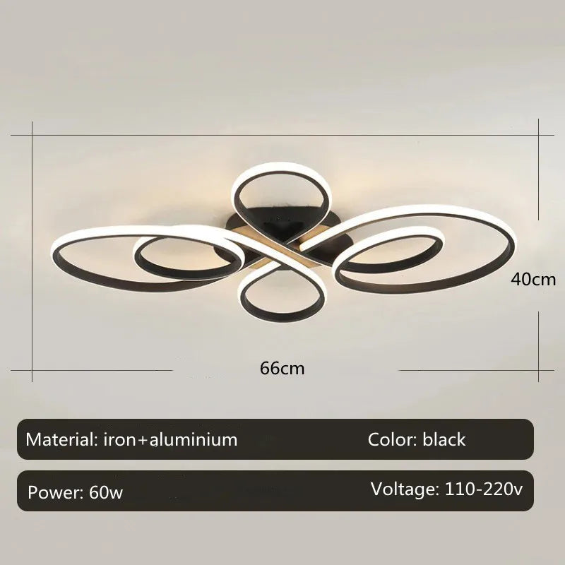 Modern LED Ceiling Light Creative Infinity Loop Design Flush Mount Lamp Black Nordic Chandelier for Dining Living Room Bedroom