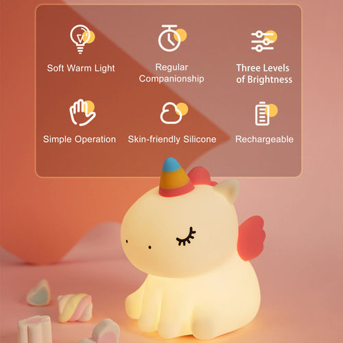 Cute Unicorn Night Light for Kids Silicone Nursery Night Light Dimmable LED Squishy Unicorn Lamp Rechargeable Bedside Lamp