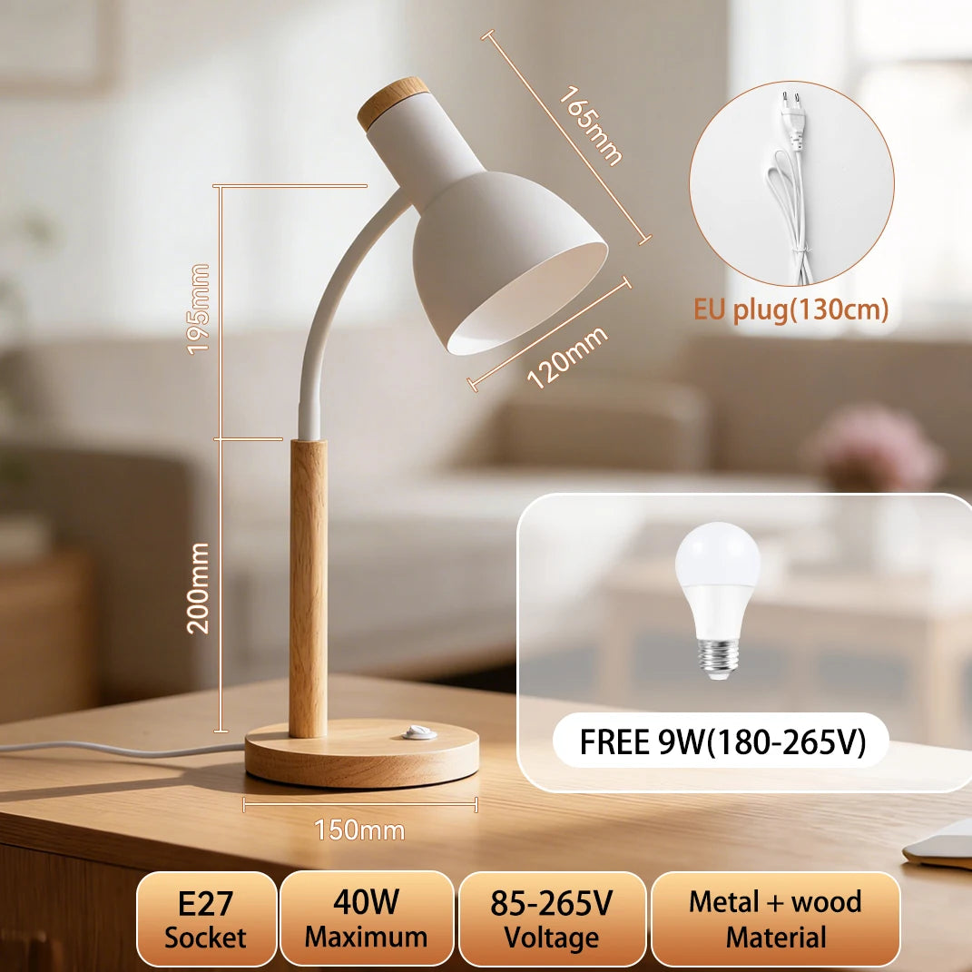 LED Desk Lamp E27 Base Table Lamps Replaceable Bulb Bedside Light Room Led Night light For Bedroom Office Study Reading Lighting