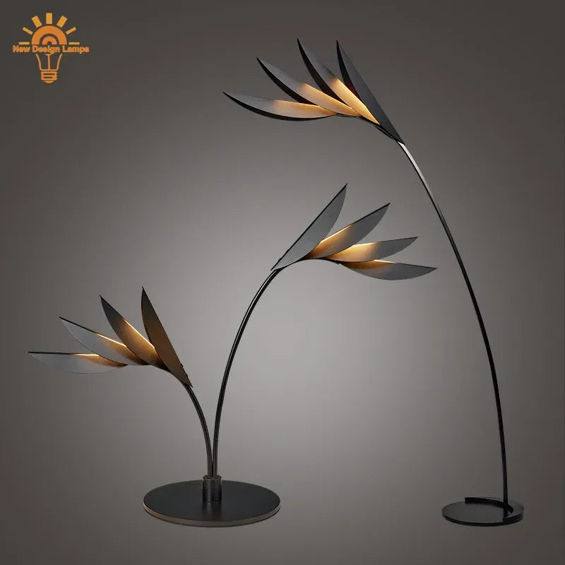 Nordic Floor Lamp Designer Room Decor Living Room Floor Lamp Villa Flamingo Leaf-shaped Table Lamp Standing Light Black