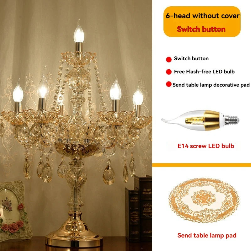 European Luxury Led Crystal Table Lamp For Home Decoration, Bedroom Bedside Lamp Living Room Ambient Light Decoration Desk Lamp